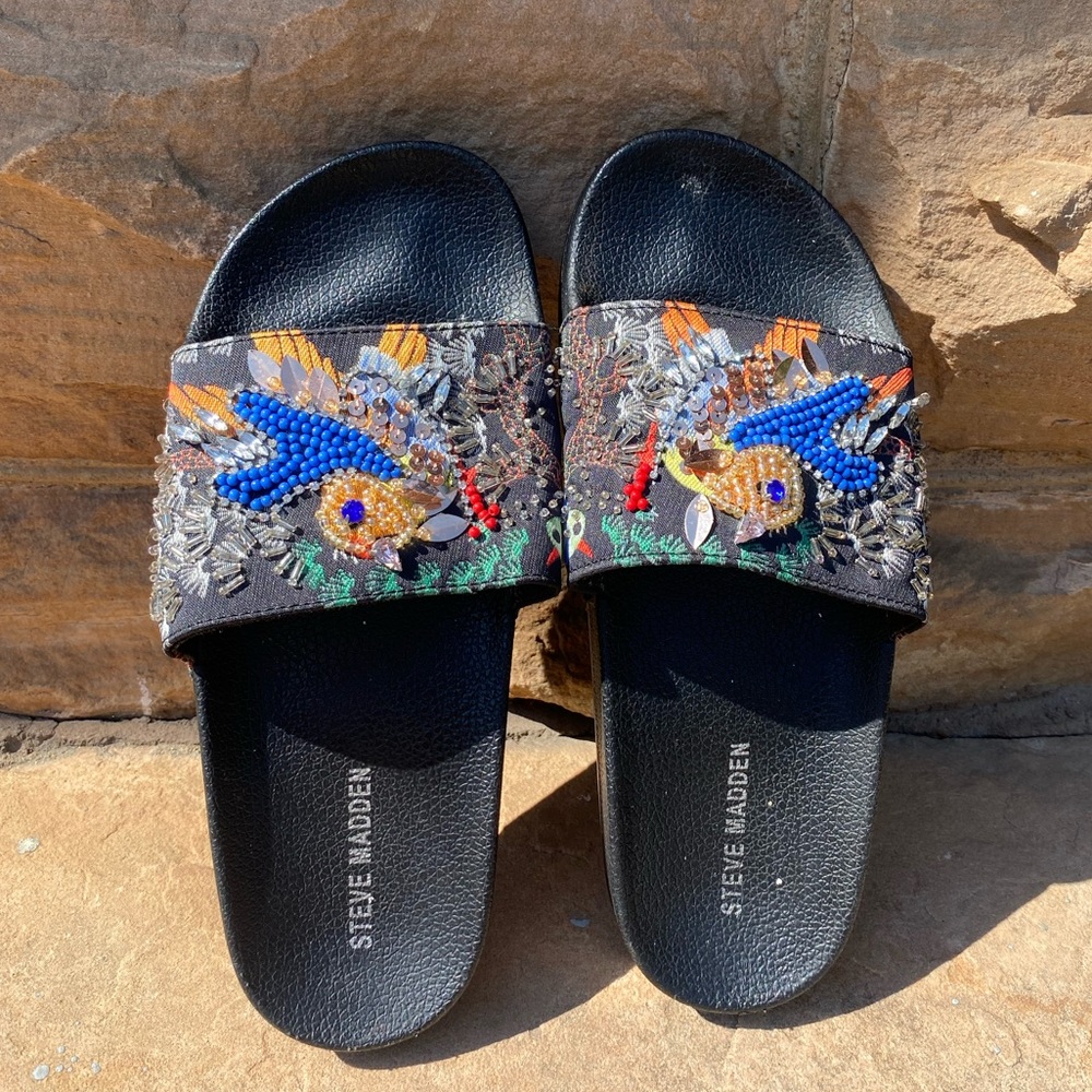 BEADED STEVE MADDEN SLIDES